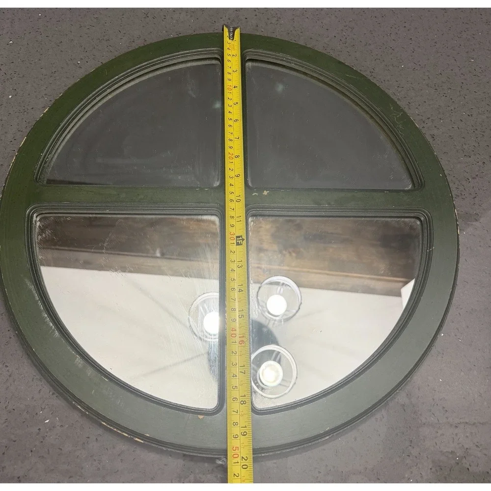 Vtg Round Wood Frame Window Mirror Wall Green Rustic Cottage Core Coastal
